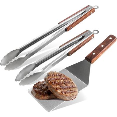 Edelstahl Grillzange Set BBQ Werkzeug Küchenzange Pfannenwender 3 Stück