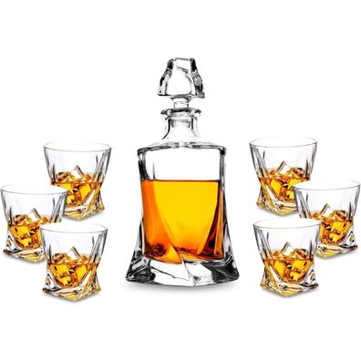 KANARS Whisky Geschenkset Bleifrei Kristallglas Karaffe 7-teilig 800ml 6x300ml