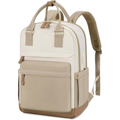 Damen Rucksack 15,6 Zoll Laptop Schulrucksack Reiserucksack Beige