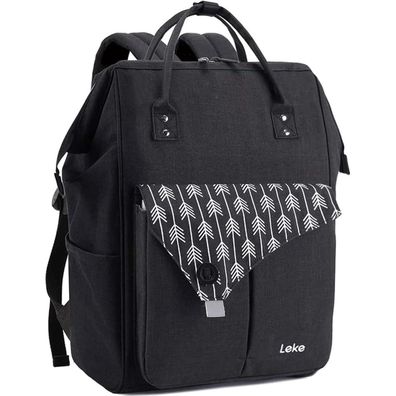 Lekesky Rucksack Damen Schwarz mit Laptopfach Anti-Diebstahl 15.6 Zoll