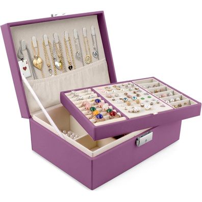 Schmuckkästchen Damen Schmuckschatulle Leder Schlüsselbox groß Grün Violett