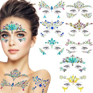 Glitzersteine Gesicht Festival Set Strasssteine Tattoos Halloween