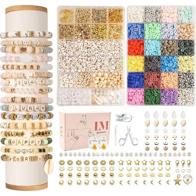 Lynnmos Perlen Set 8000+ Stück 6mm Polymer Clay für DIY Armbänder Halsketten