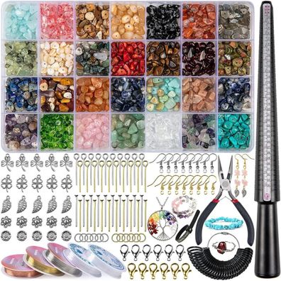 Schmuck Selber Machen Set 28 Farben Natürlicher Edelsteine mit 1630 Kristallen