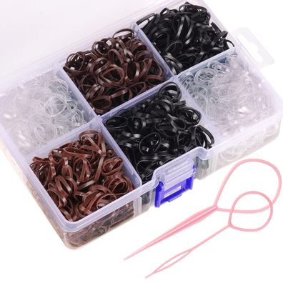 2500 Stück Mini Haargummis Schwarz Braun Transparent Flechten Frauen