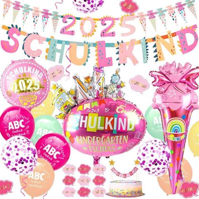 Einschulung Deko Mädchen 2024 Luftballon Girlande Zuckertüten Folienballon