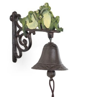 Moritz Türglocke Frösche Gusseisen 20 cm Wandglocke Hofglocke antik braun Kordel Deko