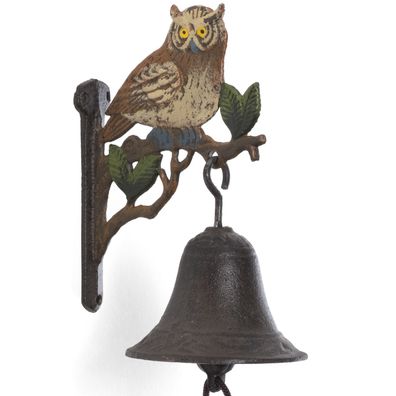 Moritz Türglocke Eule Gusseisen 38 cm Wandglocke Gartenglocke antik braun Kordel Deko