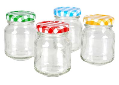 Mini-Marmeladengläser 4er-Set 70ml Gläschen Einmachglas Probiergläschen bunt