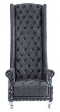 Casa Padrino Chesterfield High Back Sessel Grau - Thron König Hochlehn Sessel - Moder