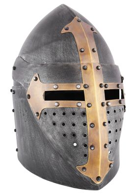 Topfhelm mit klappbarem Visier, 1,6 mm Stahl, Antikfinish