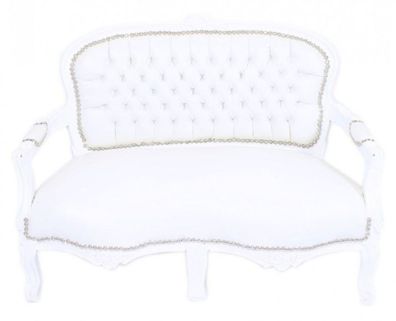 Casa Padrino Barock Kinder Sitzbank Weiß Lederoptik / Weiß Antik Stil Kinder Sofa