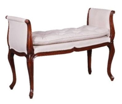 Casa Padrino Luxus Barockstil Mahagoni Sitzbank Weiß / Braun 105 x 44 x H. 74 cm - Ba