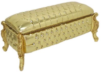 Casa Padrino Barock Sitzbank / Truhe Gold Lederoptik / Gold - Gepolsterte Massivholz