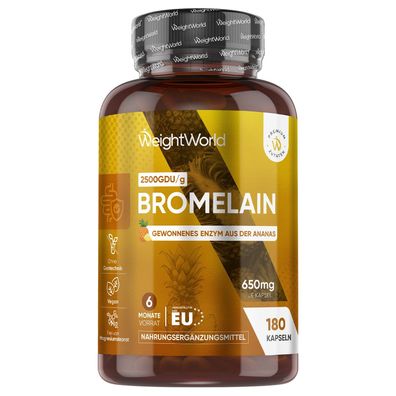 Bromelain Kapseln - 650 mg Tagesdosis - 2500 G.D. U/g - 180 vegane Kapseln