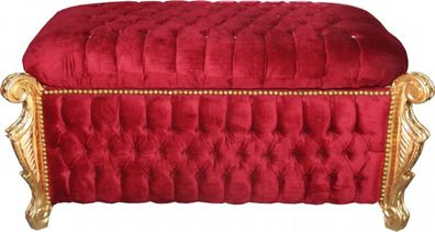 Casa Padrino Barock Sitzbank (Truhe) Bordeaux Rot/Gold mit Bling Bling Glitzersteine