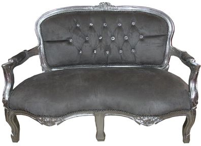 Casa Padrino Barock Kinder Sitzbank Grau / Silber mit Bling Bling Glitzersteinen 97