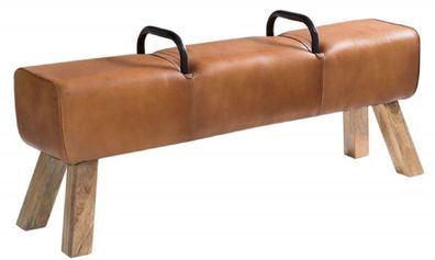 Casa Padrino Luxus Sitzbank Braun / Naturfarben / Schwarz 134 x 35 x H. 60 cm - Echtl