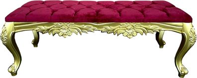 Casa Padrino Barock Sitzbank Bordeauxrot / Gold - Handgefertigte Bank im Barockstil
