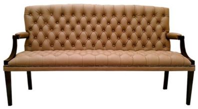 Casa Padrino Chesterfield Echtleder 3er Sitzbank mit Armlehnen Hellbraun / Schwarz 18