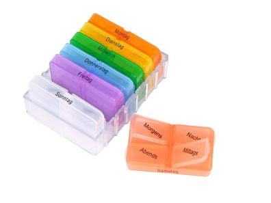 7 Tage Pillenbox Medikamentenbox Tablettenbox Pillendose Pillenturm Spender bunt