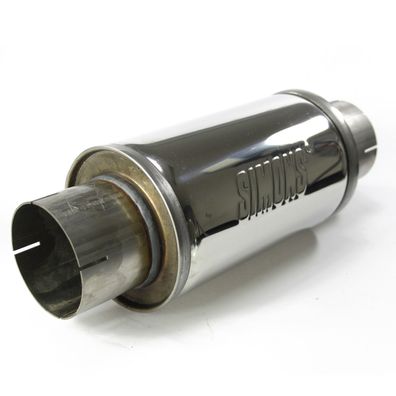 SIMONS Universal Edelstahl Schalldämpfer TOPF Auspuff LEISE - "GRANDONETT" 89MM