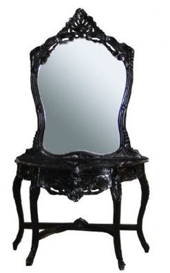 Casa Padrino Barock Spiegelkonsole Schwarz mit Marmorplatte - Konsole mit Spiegel