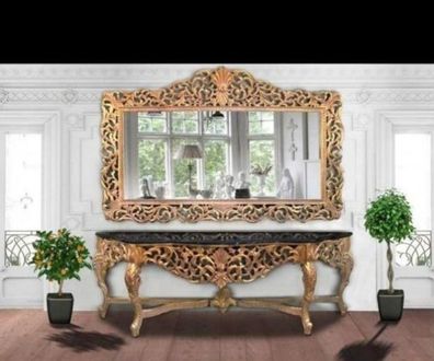 Riesige Casa Padrino Barock Spiegelkonsole Gold mit schwarzer Marmorplatte - Luxus Wo