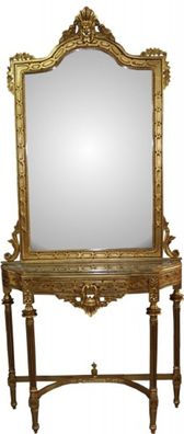 Casa Padrino Barock Spiegelkonsole in Gold mit Marmorplatte Mod3 - Antik Look