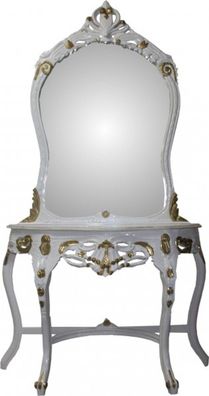 Casa Padrino Barock Spiegelkonsole Weiß/Gold mit Marmorplatte - Konsole - Schminkkon
