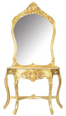 Casa Padrino Barock Spiegelkonsole Gold / Creme 95 x 40 x H. 190 cm - Barockstil Schm