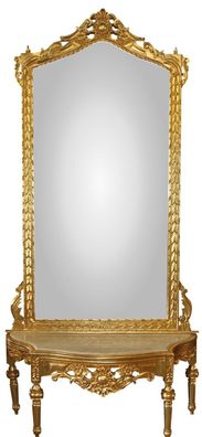 Casa Padrino Barock Spiegelkonsole - Garderobenkonsole Gold mit Marmorplatte und mit