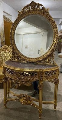 Casa Padrino Barock Spiegelkonsole mit Marmorplatte Gold / Grau - Prunkvolle Barock K