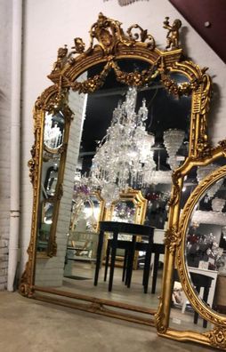 Riesiger Casa Padrino Barock Spiegel Gold 220 x 160 cm mit Engelsmotiven - Antik Stil