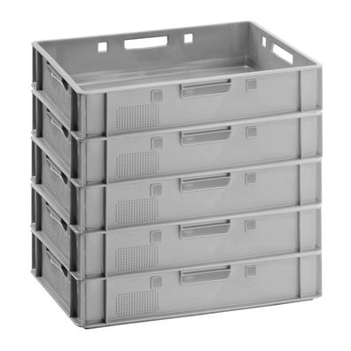 Fleischerkiste E1 Metzgerkiste 5x Fleischkiste flach 60x40x12,5 Stapelkiste grau