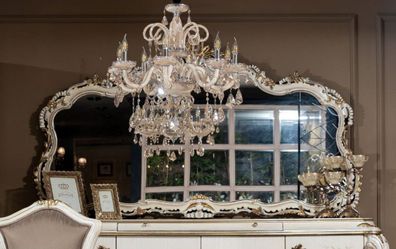 Casa Padrino Luxus Barock Spiegel Cremefarben / Weiß / Gold - Prunkvoller Massivholz