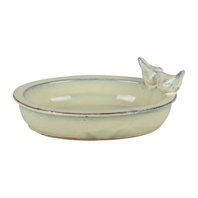 Wasserstelle Vogeltränke Terracotta oval creme grün petrol Vogelbad Vogelbecken