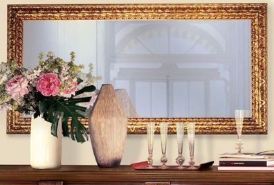 Casa Padrino Luxus Barock Spiegel Gold 148 x 5,5 x H. 90 cm - Edler Massivholz Wandsp