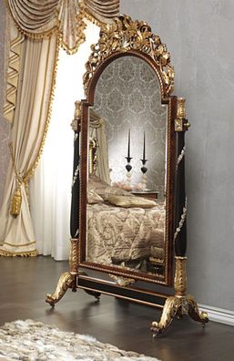 Casa Padrino Luxus Barock Standspiegel mit Rollen Braun / Schwarz / Gold / Silber 106