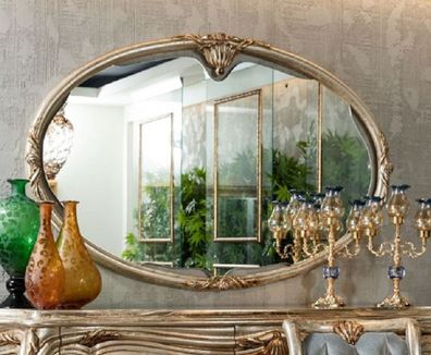 Casa Padrino Luxus Barock Spiegel Silber / Gold - Ovaler Massivholz Wandspiegel im Ba