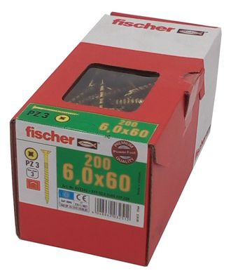 200x fischer Spanplattenschrauben 6,0x60 PZ3 Holzschrauben verzinkt Teilgewinde