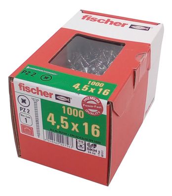 1000x fischer Spanplattenschrauben 4,5x16 PZ2 Holzschrauben verzinkt Vollgewinde