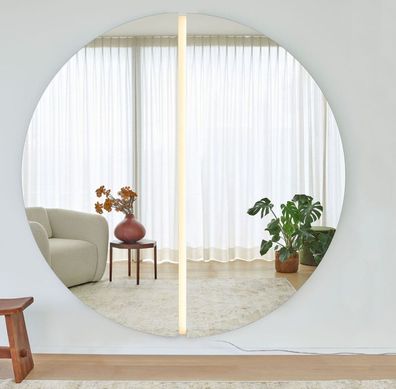 Casa Padrino Luxus Spiegel 200 x 3,5 x H. 200 cm - Runder Wandspiegel mit LED Streife