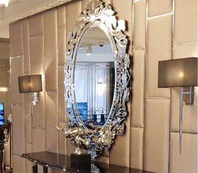 Casa Padrino Luxus Art Deco Wandspiegel 60 x H. 120 cm - Prunkvoller ovaler Spiegel