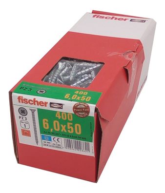 400x fischer Spanplattenschrauben 6,0x50 PZ2 Holzschrauben verzinkt Vollgewinde