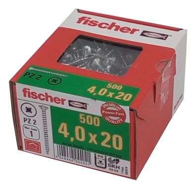 500x fischer Spanplattenschrauben 4,0x20 PZ2 Holzschrauben verzinkt Vollgewinde