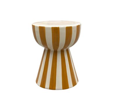 Hocker / Beistellhocker aus Keramik in Beige/Senf