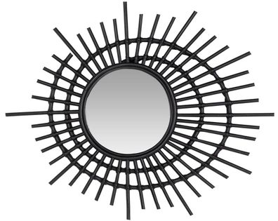 Casa Padrino Designer Rattan Spiegel Schwarz Ø 75 cm - Deko Accessoires