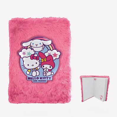 Hello Kitty Plüsch Notizbuch Tagebuch Freundschaftsbuch 21x15x2 cm Rosa A5 NEU