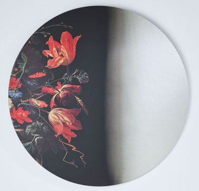 Casa Padrino Luxus Wandspiegel Mehrfarbig Ø 100 cm - Runder Spiegel mit Blumen Design